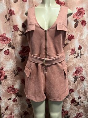 Forever 21 Dusty Rose Suede-Look Sleeveless Romper with Belt